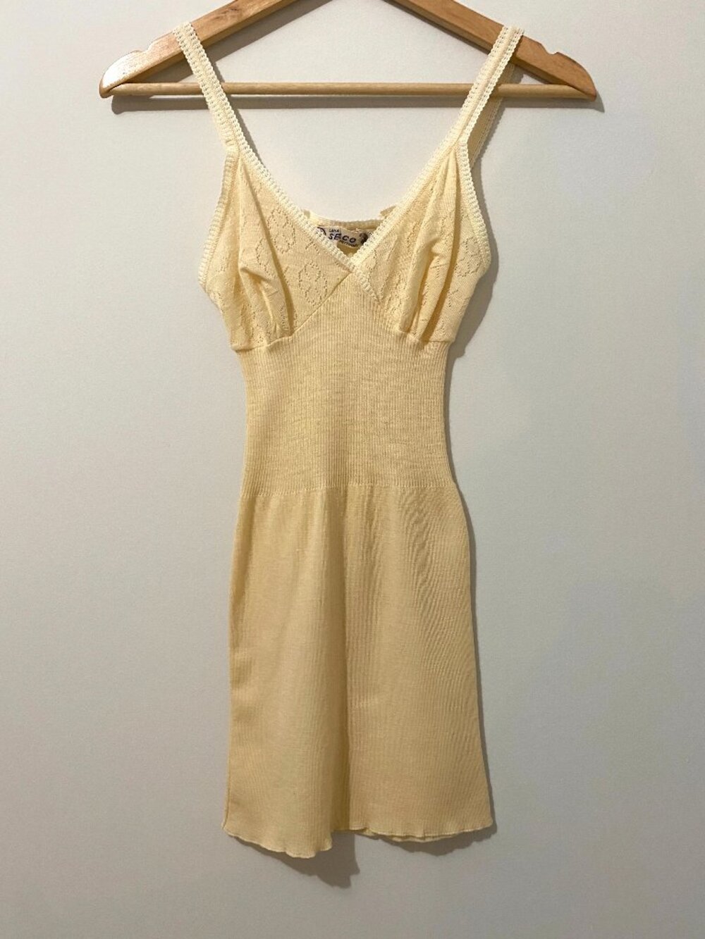 Vintage 100% Wool Pointelle Knit Slip Dress Undershirt Layering Coquette Italy